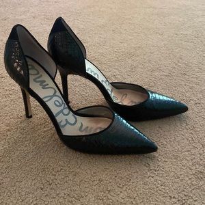 Sam Edelman sexy black embossed snakeskin heels EUC